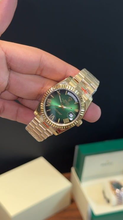 DayDate | 36mm | Gold Chain | Gradient Green Index Dial