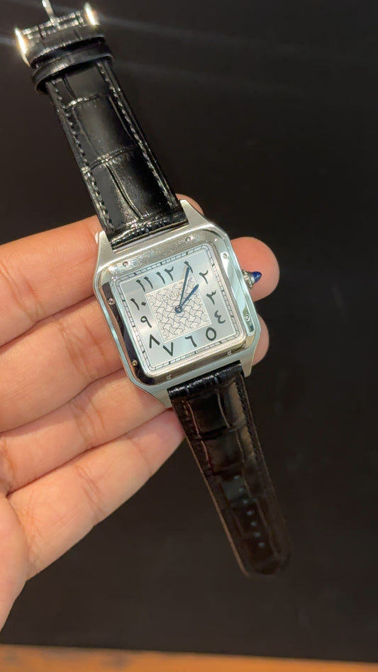 Cartier Dumont Lacquer | Silver Case | Black Leather Strap | White Arabic Dial - twentyfour
