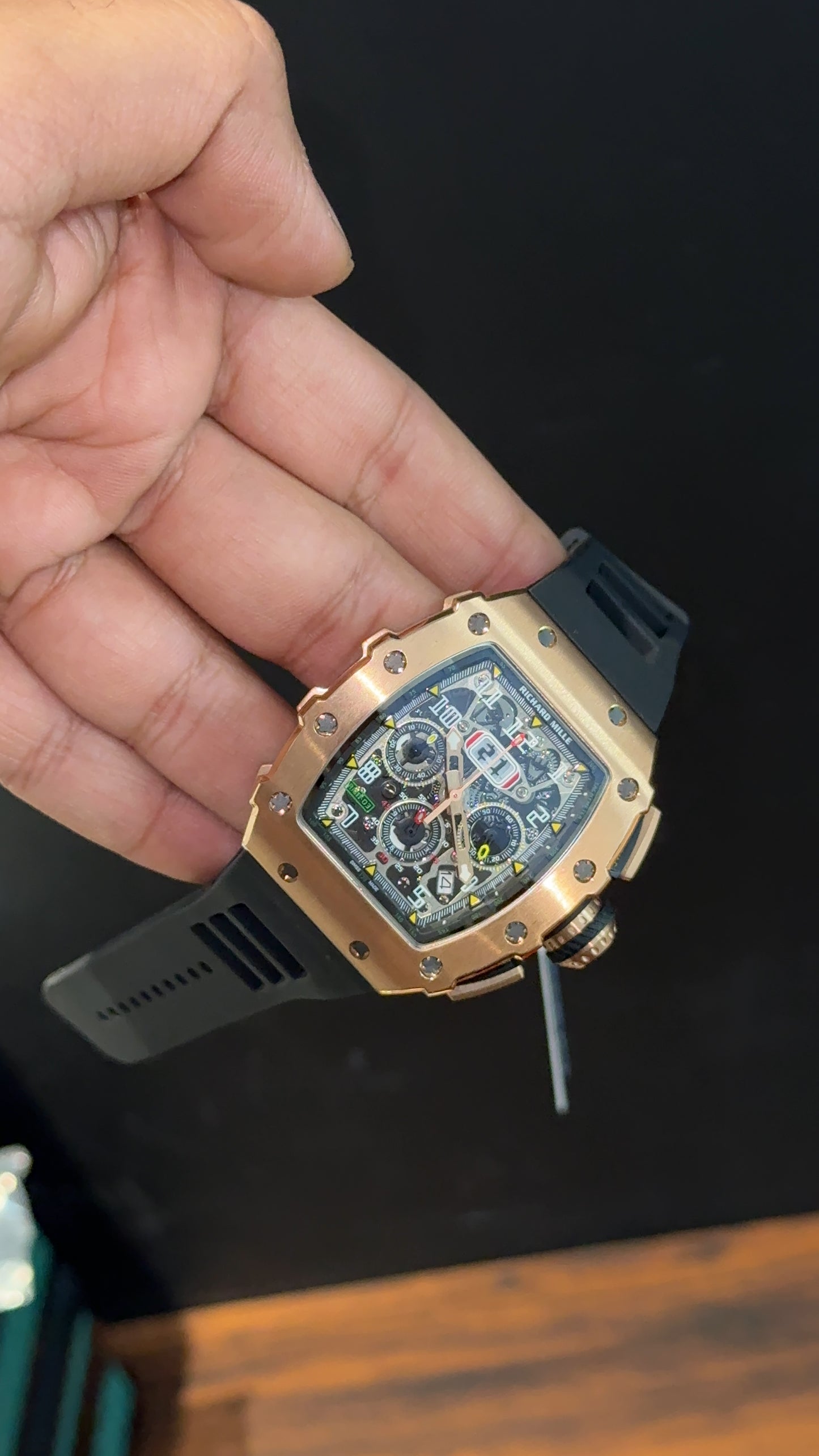 Premium Richard Mille | Rose | RM 11-03 Edition | Black Strap | Skeleton | Chrono | Black Dial