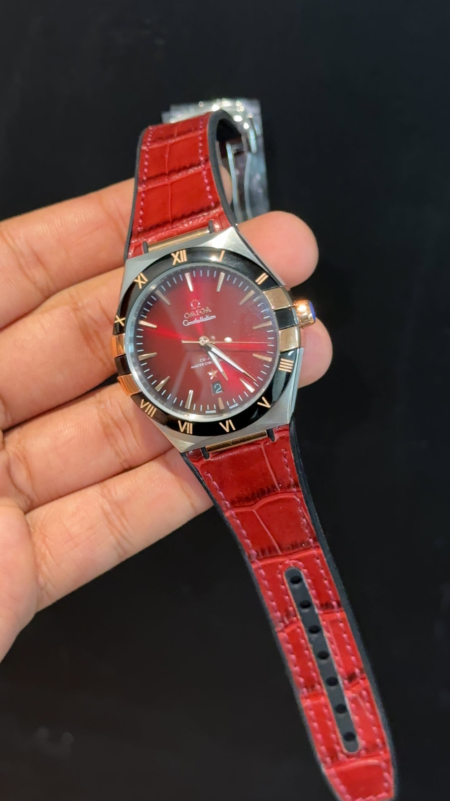 Omega Constellation | Silver Black Case | Red Strap | Red Plain Dial - twentyfour