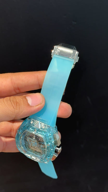 Premium Hublot | Maikou Bode Edition | Skeleton | Sky blue Strap | Sky Blue Dial