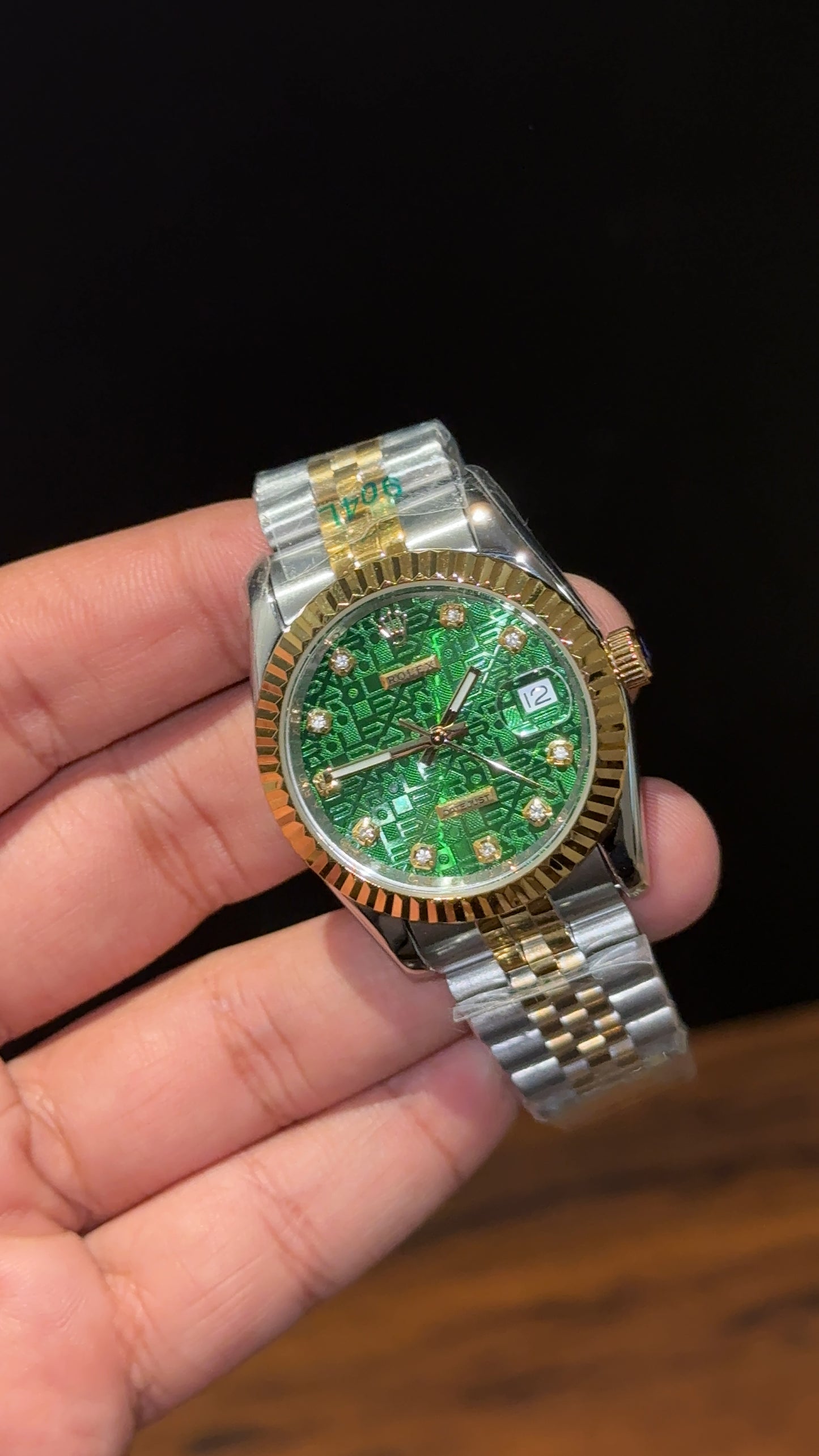 Datejust | 36mm | Gold Two Tone |  Diamond Digit | Green Printed Dial