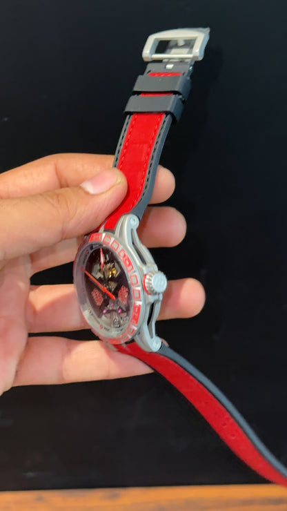 Premium Roger Dubuis | Silver | RD630 | Excalibur Spider | Red Strap | Pendulum | Silver Dial