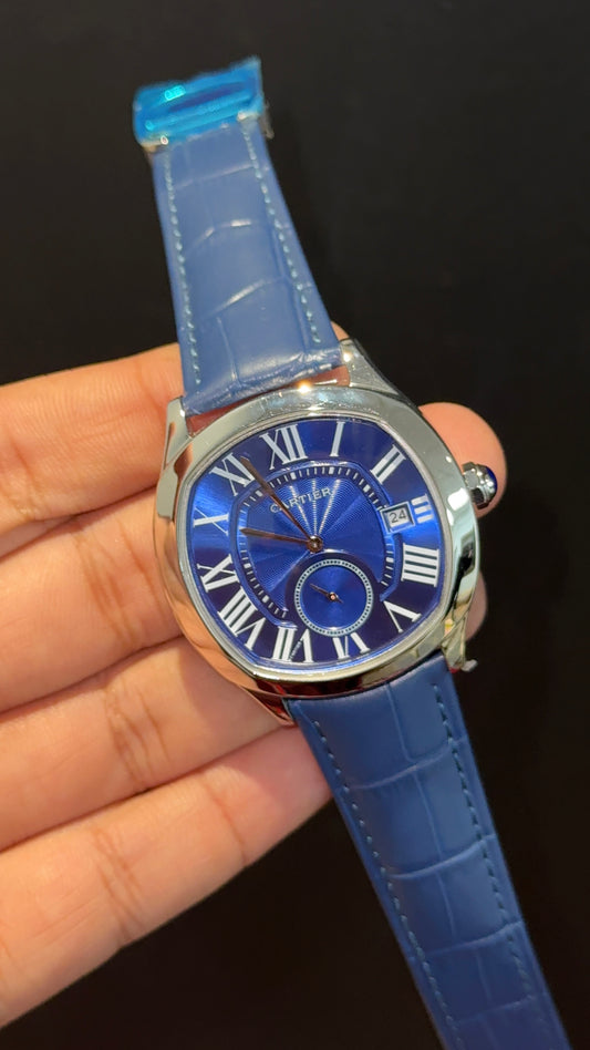 Cartier | Silver Case | Pendulm | Blue Leather Strap | Dark Blue Dial