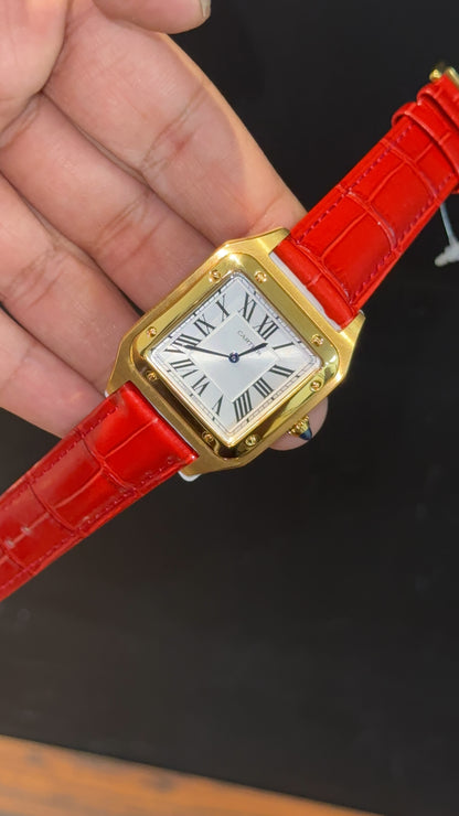 Cartier Dumont Lacquer | Gold Case | Red Leather Strap | White Dial - twentyfour