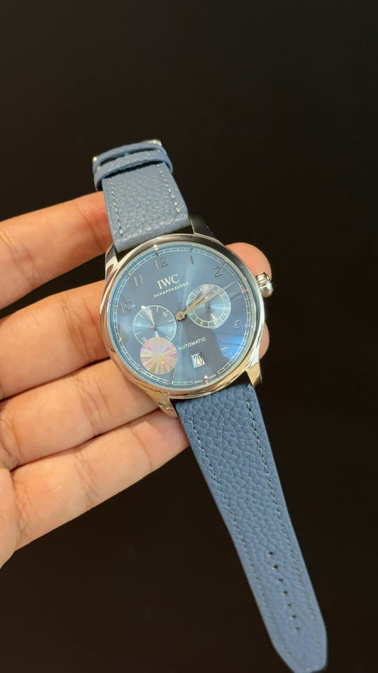 IWC | Denim Blue Strap | Silver Case | Chrono | Denim Blue Dial