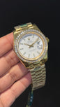 DayDate | Diamond Bezel | Gold Chain | White Pearl Dial