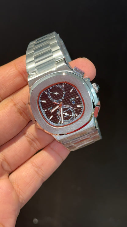 PP Auto | Silver Chain | Dual Time Edition | Black Dial