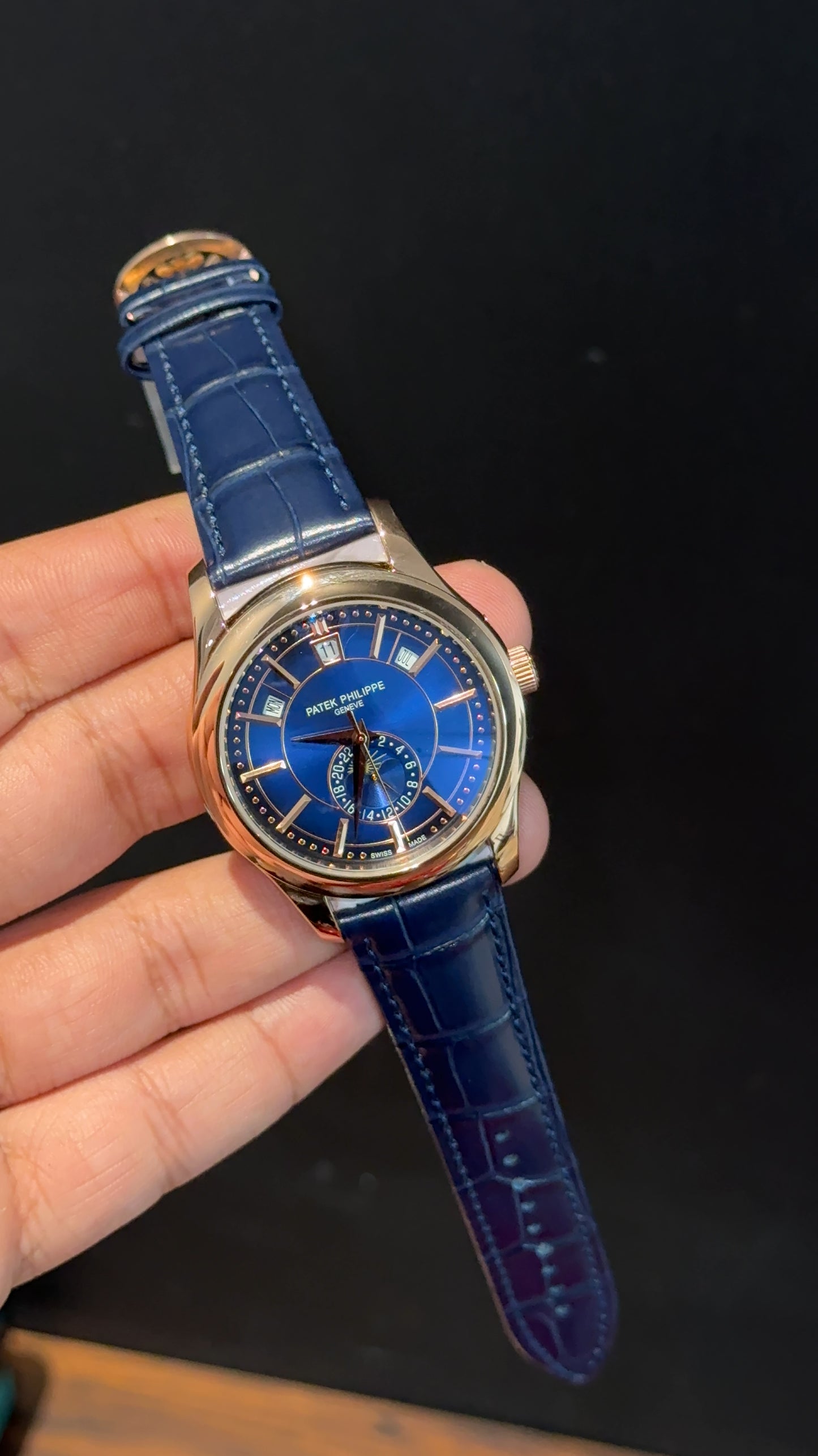 Pp Auto | Annual Calendar Edition | Rose | Blue Strap | Blue Dial - twentyfour