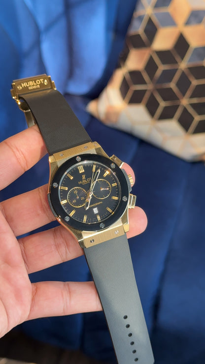 Hublot Gold | Chrono | Black Dial | Pvc Strap