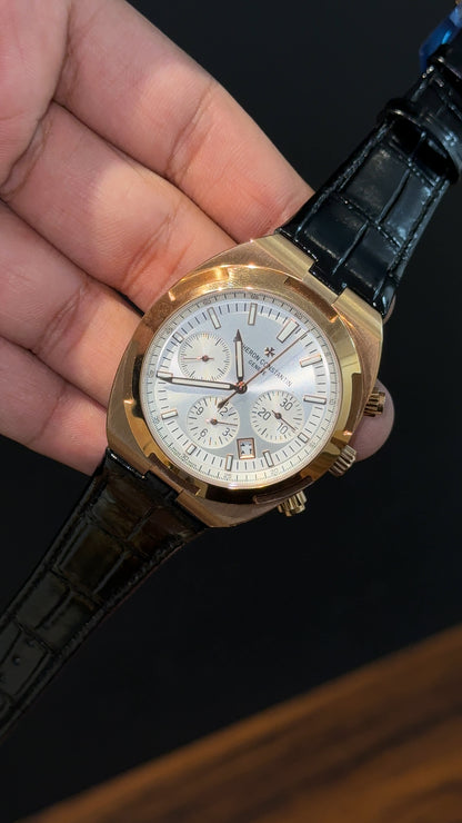 Vacheron Constantin | Rose | Black Leather Strap | Chrono | White Dial