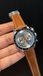 Omega Speedmaster | Black Bezel | Camel Strap | Chrono | light Grey Dial
