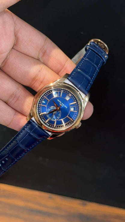 Pp Auto | Annual Calendar Edition | Rose | Blue Strap | Blue Dial - twentyfour