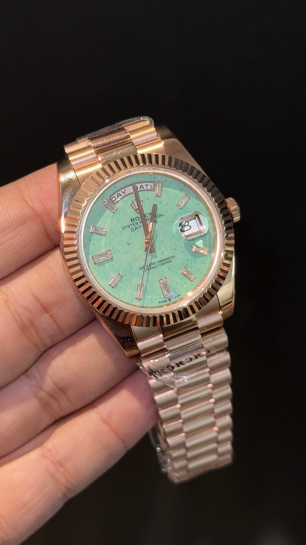 Premium Daydate | Rose Chain | Light Green Meteroite Dial