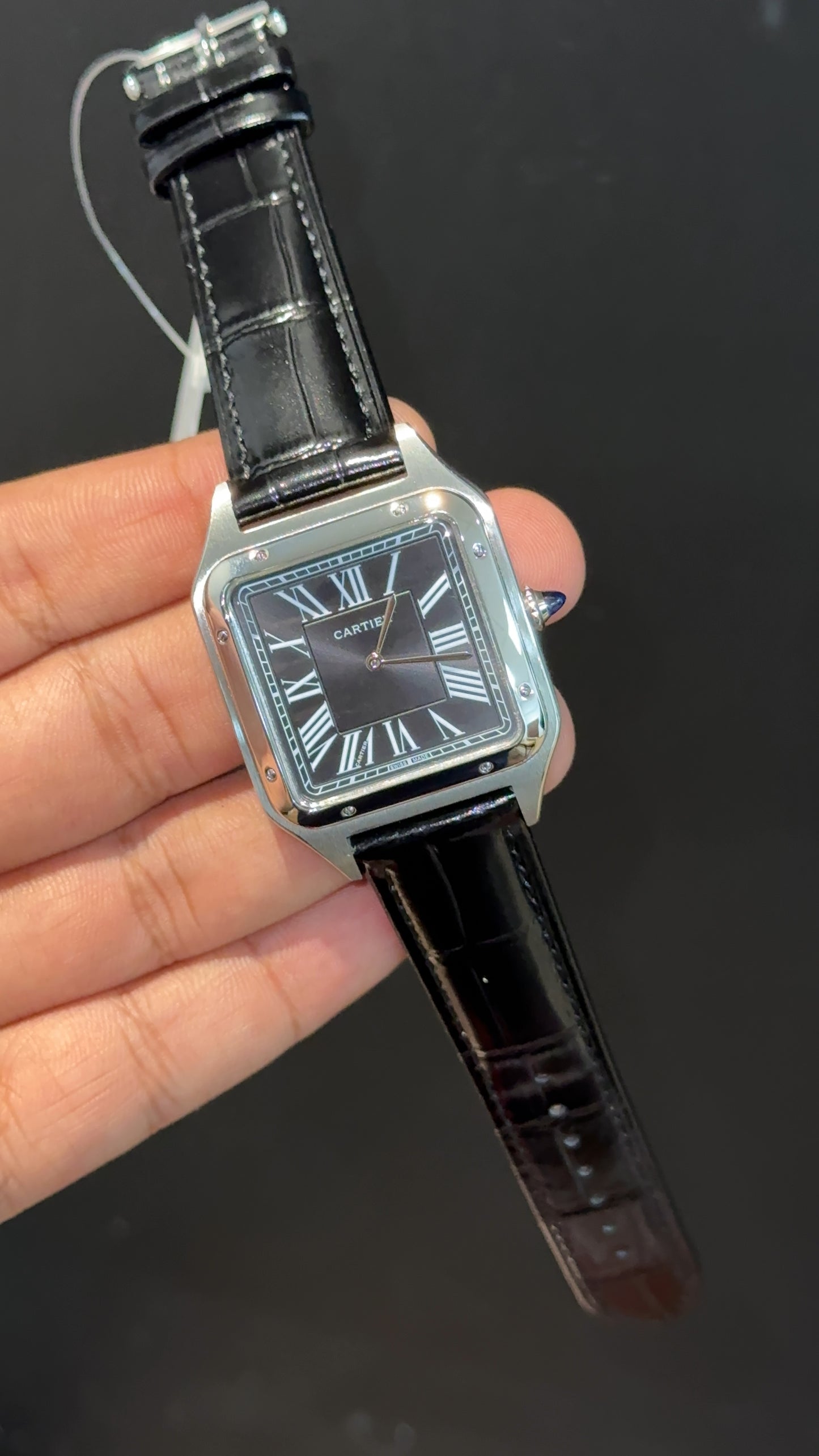Cartier Santos | Silver Case | Black Dumont Strap | Black Dial