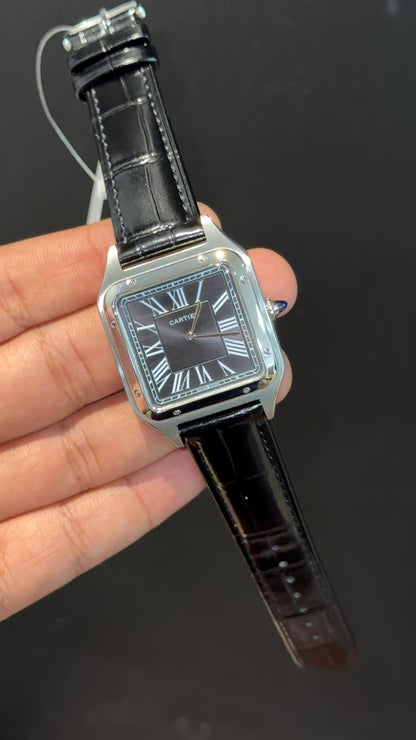 Cartier Santos | Silver Case | Black Dumont Strap | Black Dial
