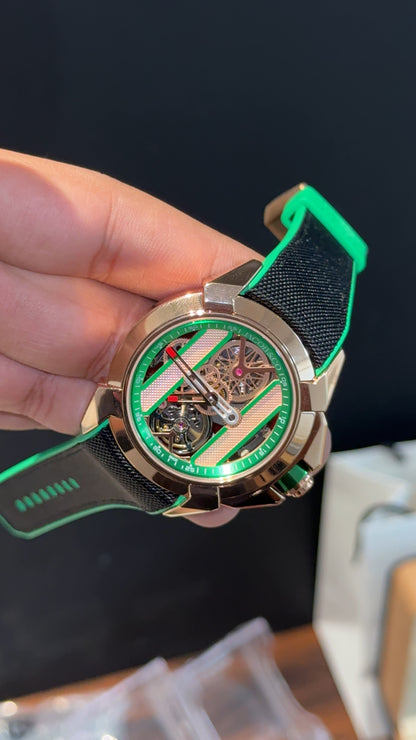 Executive Jacob and Co | Rose Bezel |  | Black Strap With Green Accent | Mens Mechanical Epic Edition