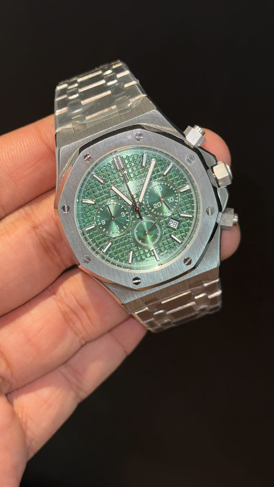 AP | Silver Chain | Green Chrono Dial
