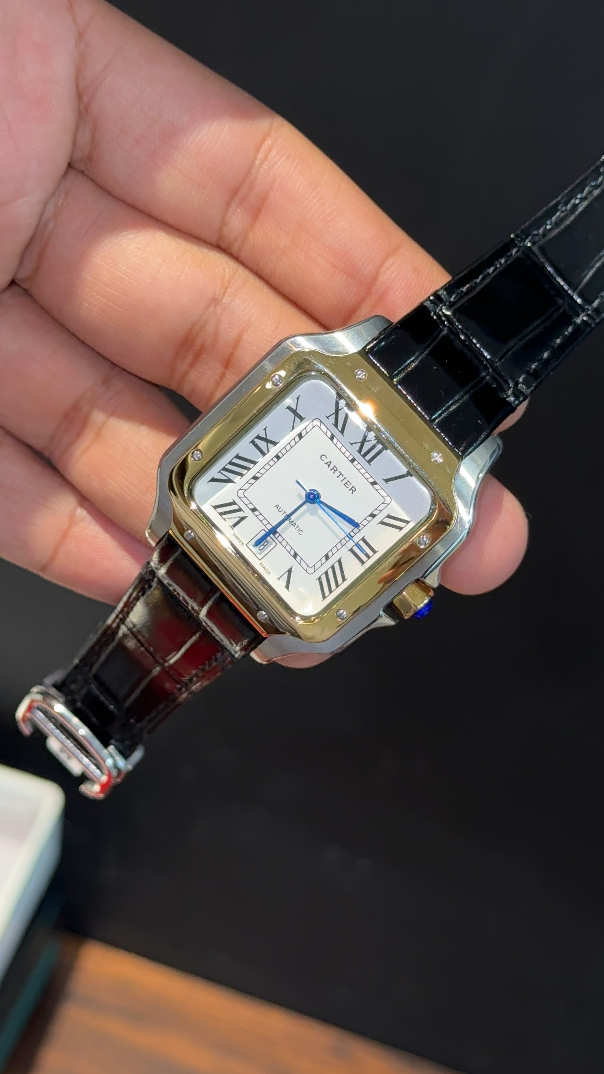 Cartier Santos | Gold TT Case | Black Strap | White Dial - twentyfour