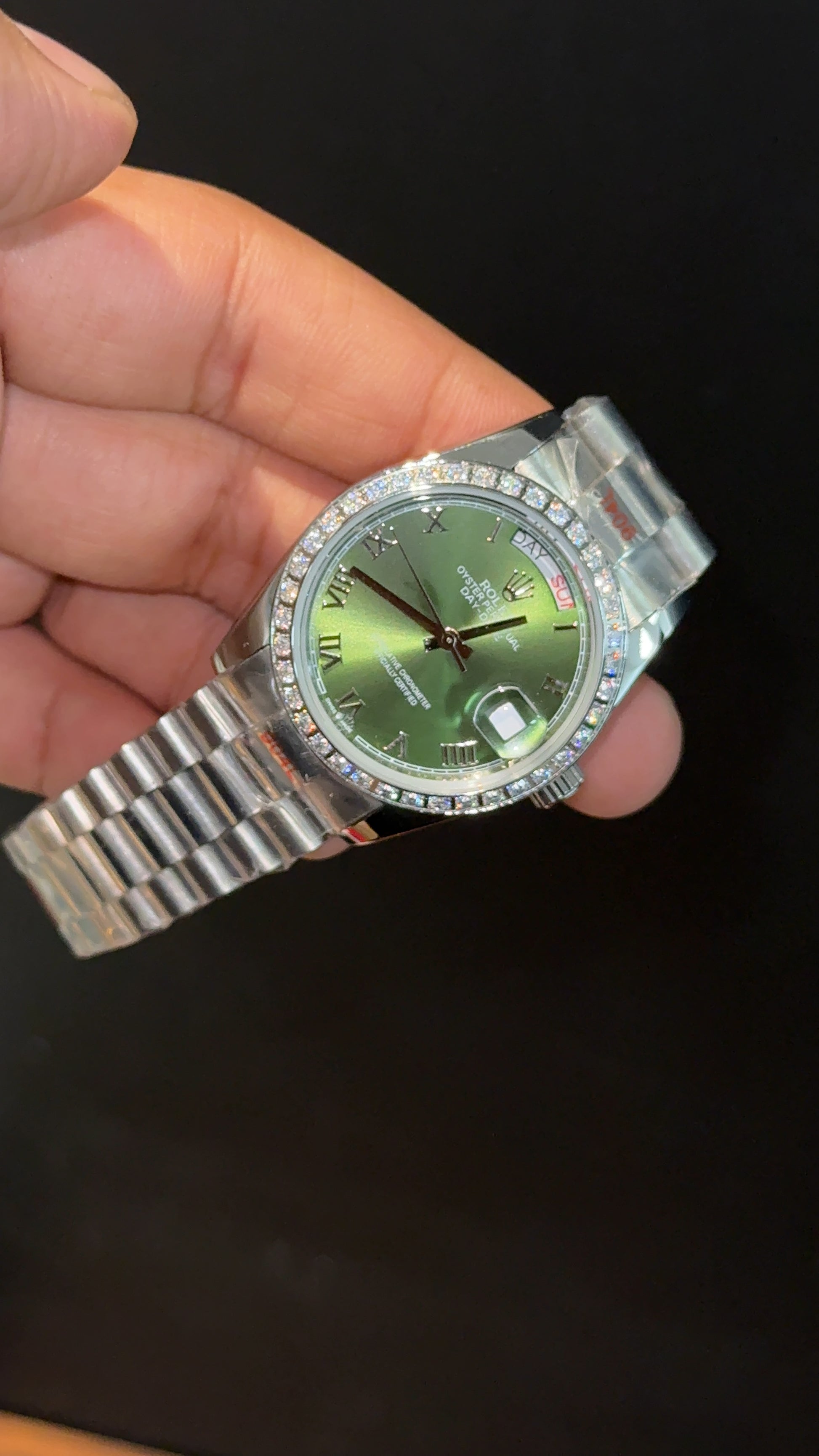 Daydate | 36mm | Silver Chain | Diamond Case | Light Green Dial - twentyfour