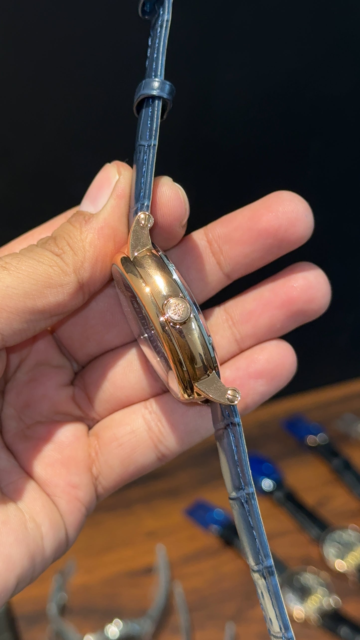 Patek Rose | Blue Leather Strap | Grey Machine | Transparent Dial