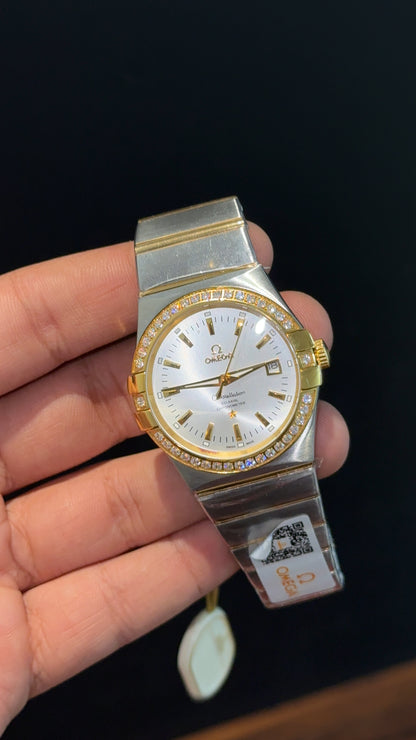 Omega Constellation | Gold Two Tone | Gold Diamond Bezel | White Dial