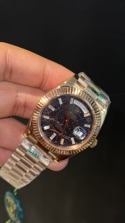 Daydate | Rose Chain | Pearl Digit | Black Marble Dial