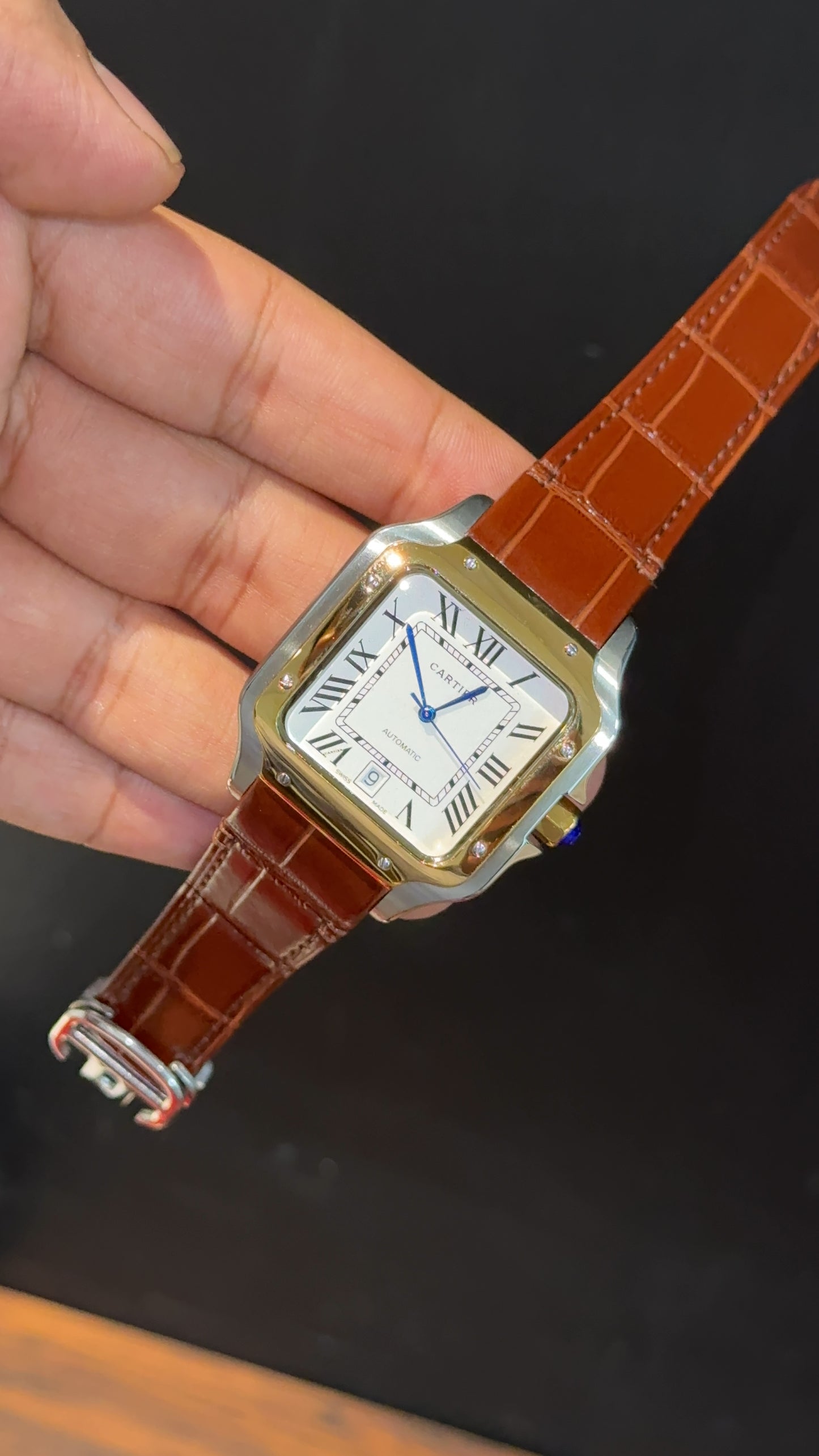 Cartier Santos | Gold TT Case | Brown Strap | White Dial - twentyfour