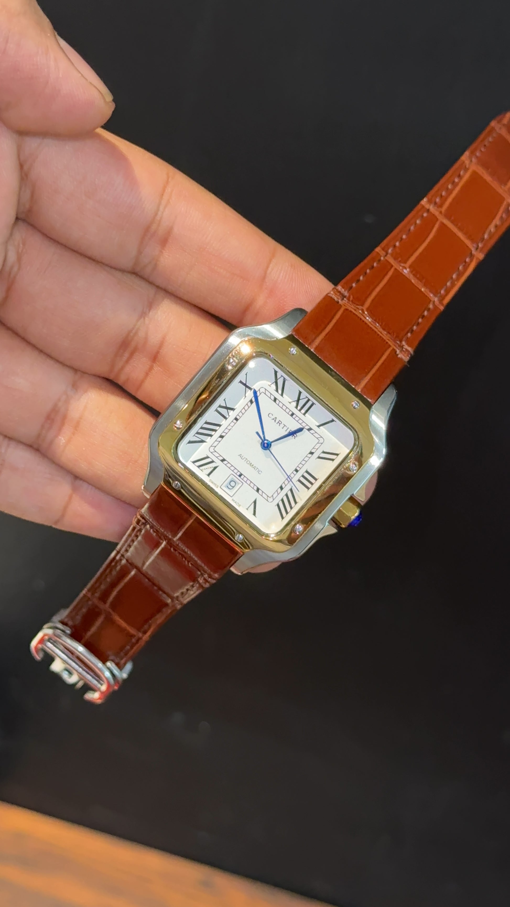 Cartier Santos | Gold TT Case | Brown Strap | White Dial - twentyfour
