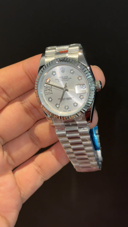 Datejust | 36mm | Silver President Chain | Silver Diamond Dial
