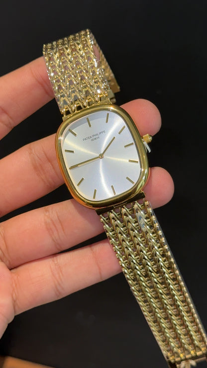 Pp Ellipse | Gold Mesh Chain | White Ebony Dial