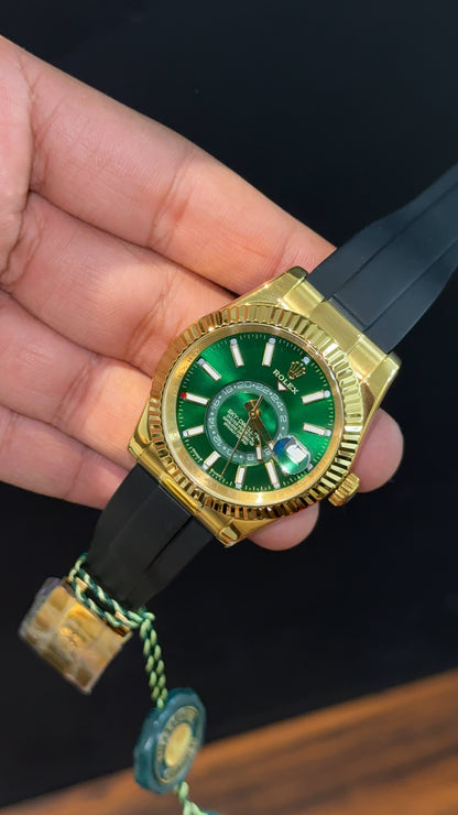 Sky Dweller | Gold | Pvc Strap | Green Dial