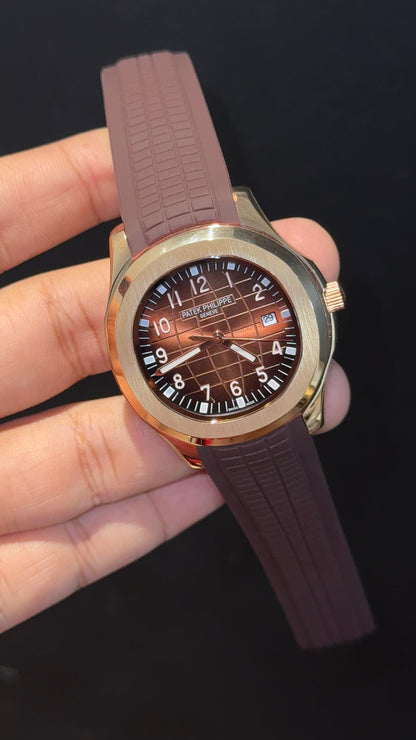 Pp Auto | Aquanaut | Rose Case | Brown Strap | Gradient Brownish Dial