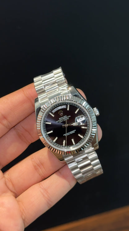 Premium DayDate | Silver Chain | Black Dial