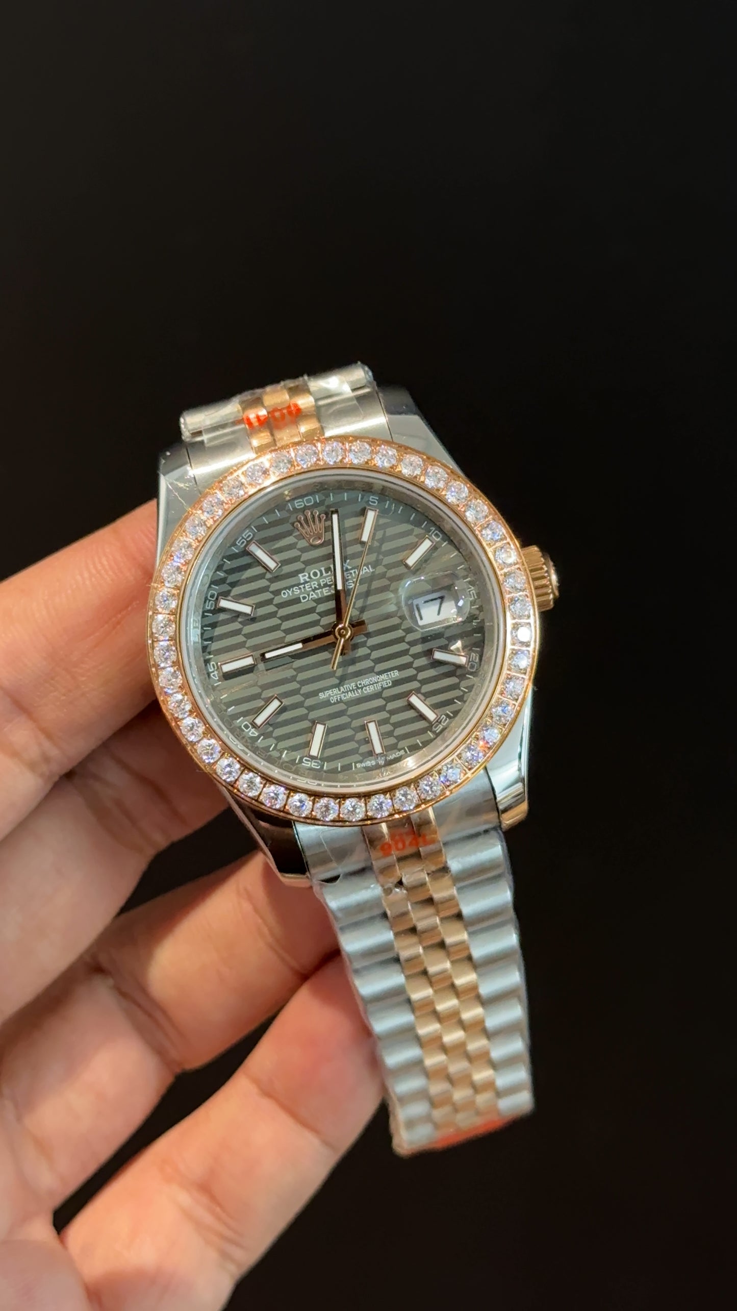 Datejust | Diamond Bezel | Rose Two Tone | Grey Textured Dial