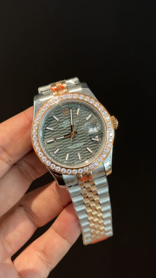 Datejust | Diamond Bezel | Rose Two Tone | Grey Textured Dial
