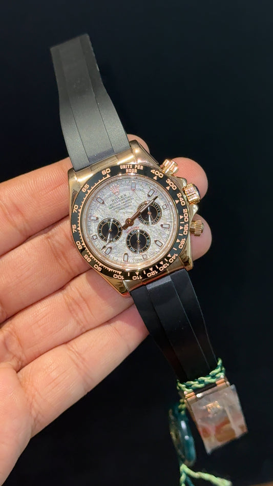 Daytona | Rose | Black Pvc Strap | Black Chrono | White Metriot Dial