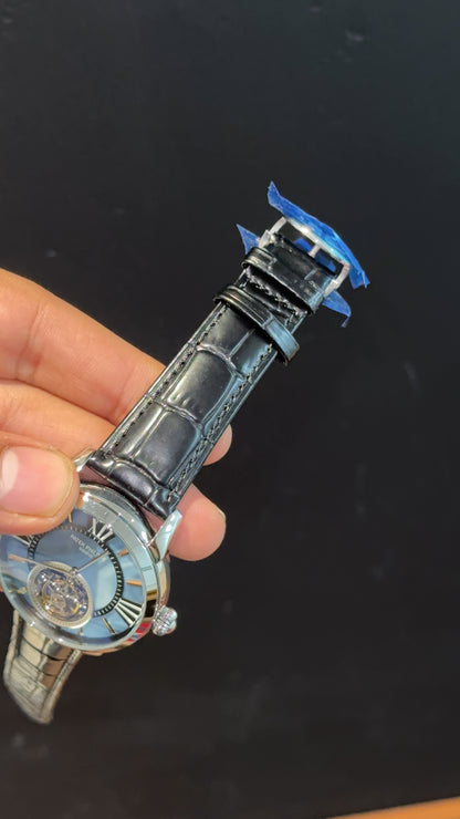 Pp Auto | Pendulum | Silver | Black Strap | Shaddy Sky Blue Dial