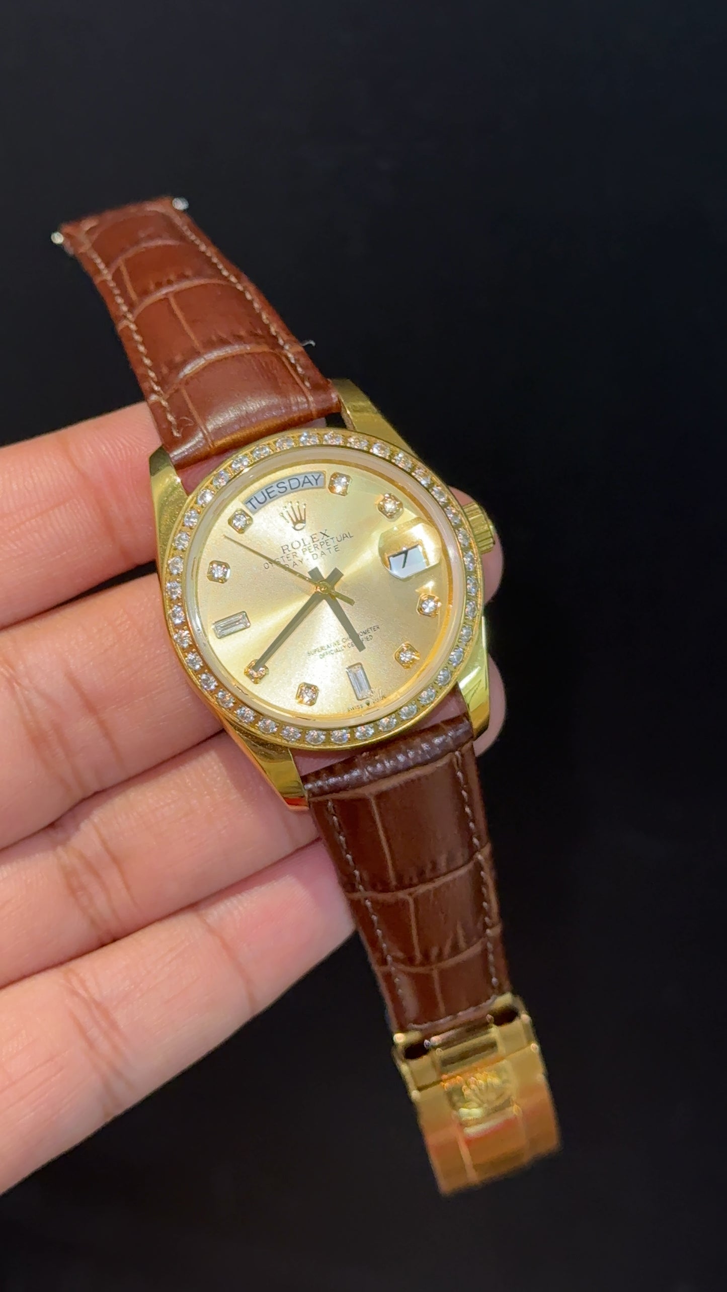 Daydate | 36mm | Gold Diamond Case | Brown Leather Strap | Gold Diamond Dial - twentyfour