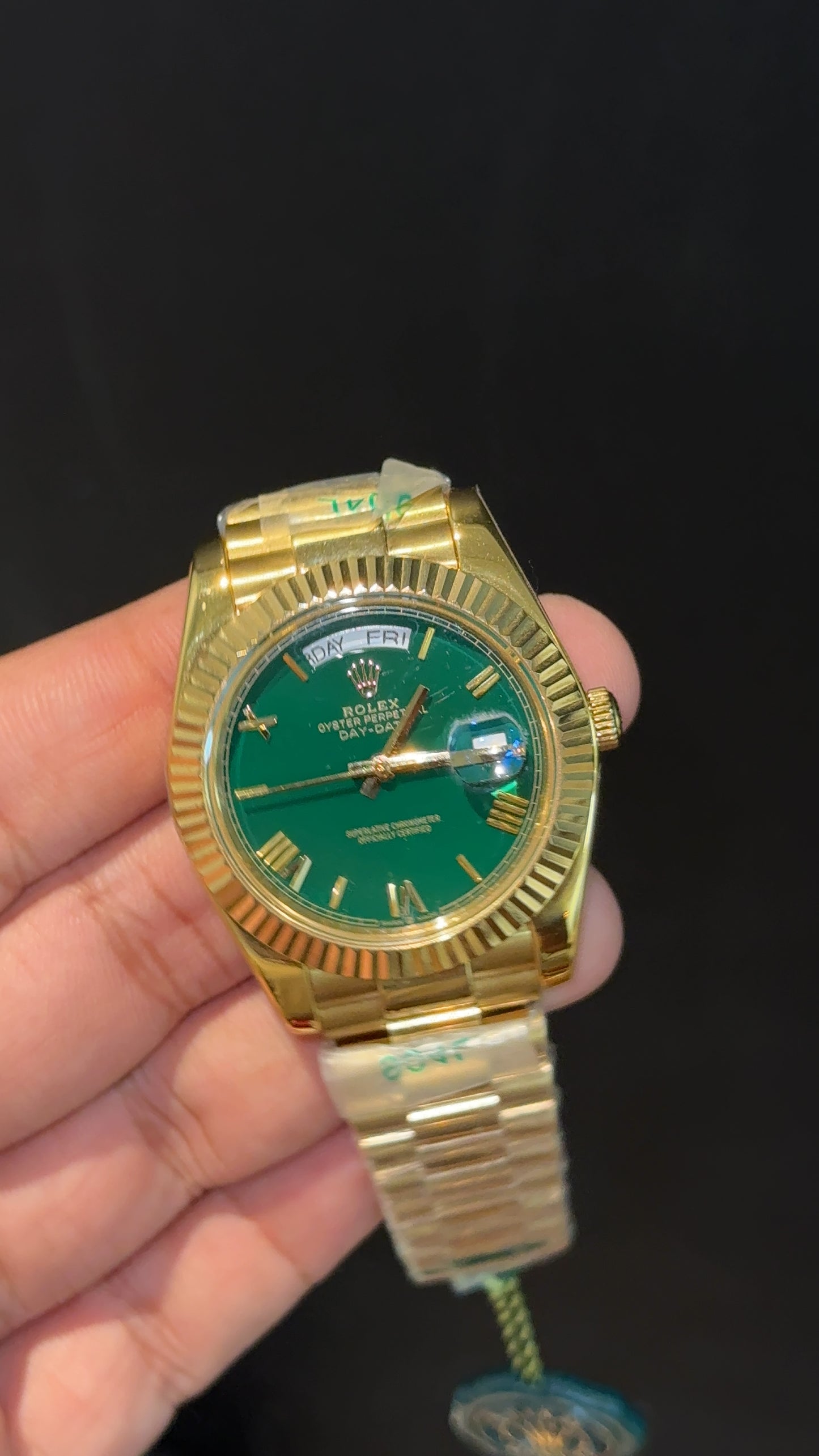 DayDate | Gold Chain | Dark Green Dial