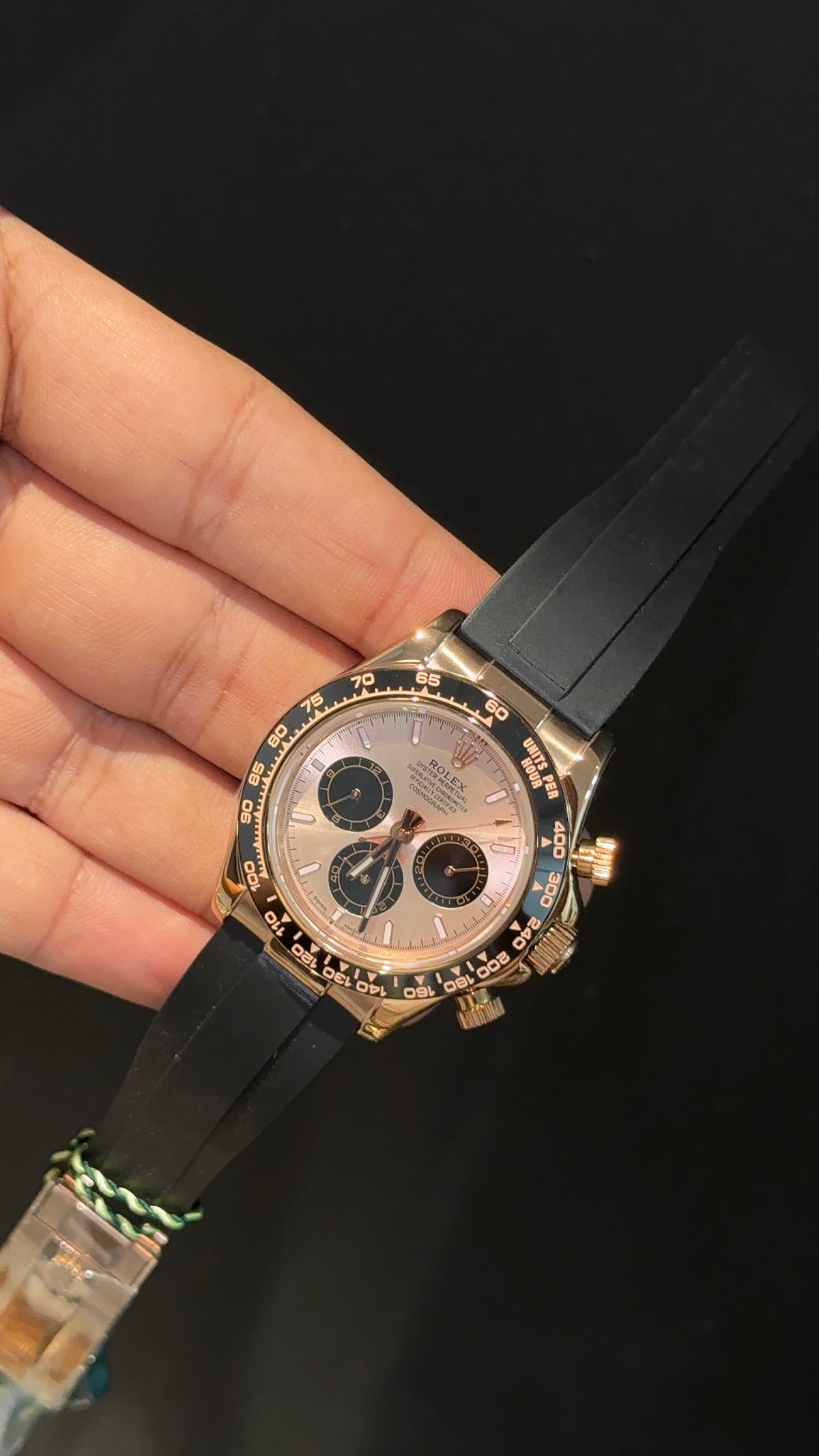 Daytona | Rose | Black Pvc Strap | Chrono | Rose Plain Dial
