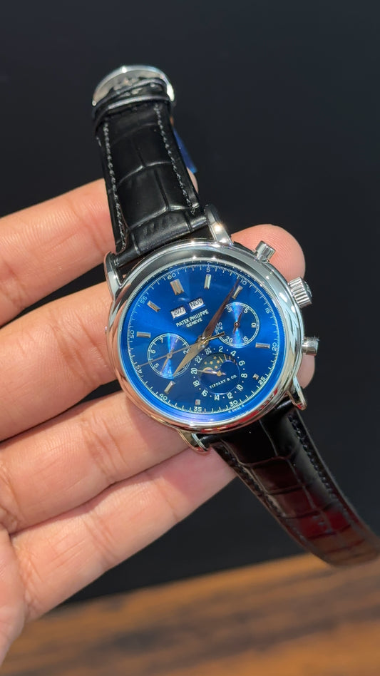 Patek Century | Auto | Silver Case | Blue Dial | Black Leather Strap - twentyfour