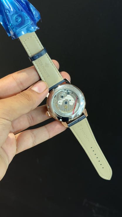 PP Auto | Rose | Pendulum | Moonphase | Blue Leather Strap | Blue Textured Dial