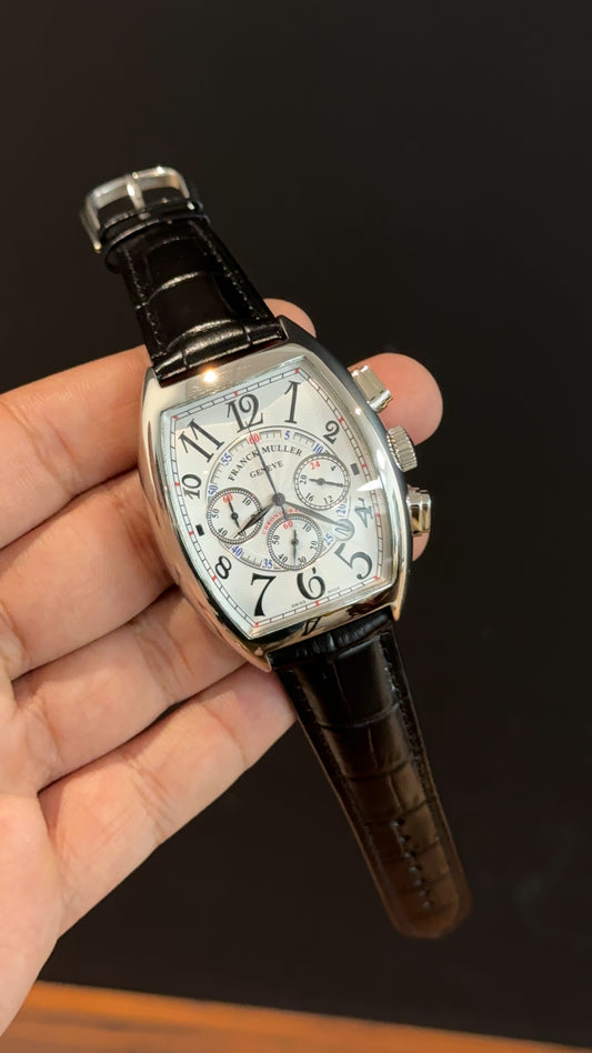 Franck muller | Black Leather Strap | White Chrono  Dial