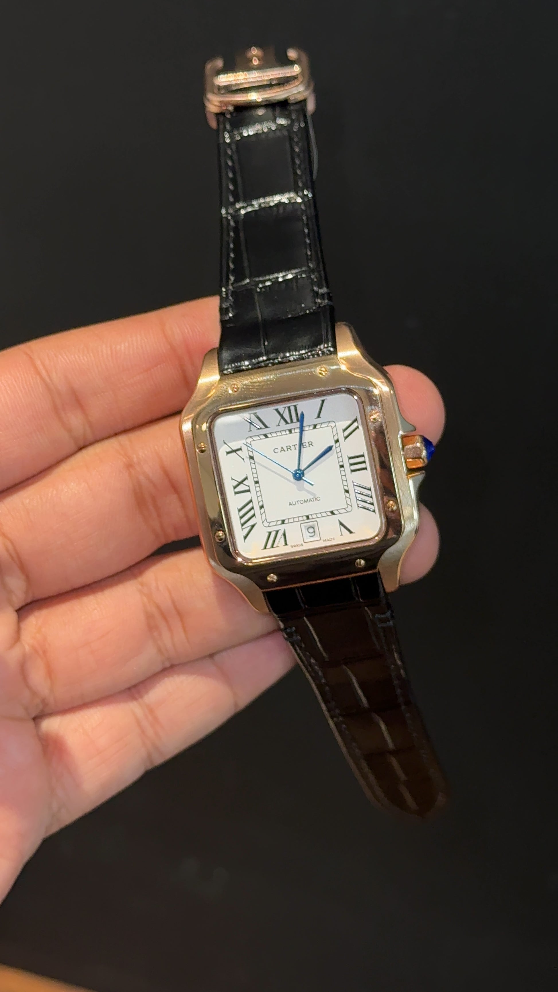 Cartier Santos | Rose Case | Black Strap | White Dial - twentyfour