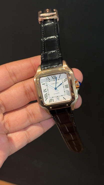 Cartier Santos | Rose Case | Black Strap | White Dial - twentyfour