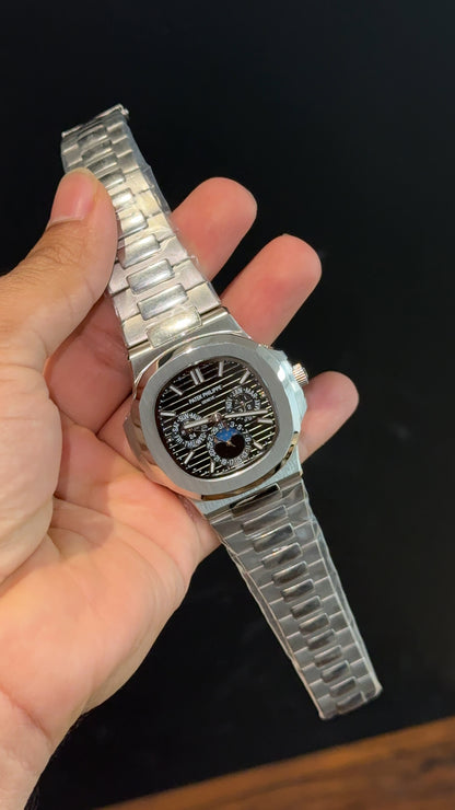 Pp Auto | Silver Chain | Power Reserve | Chrono | Moonphase | Black Dial - twentyfour