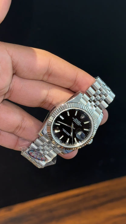 Premium Datejust | Silver Chain | Black Dial