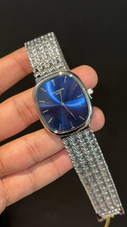 Pp Ellipse | Silver Mesh Chain | Blue Ebony Dial