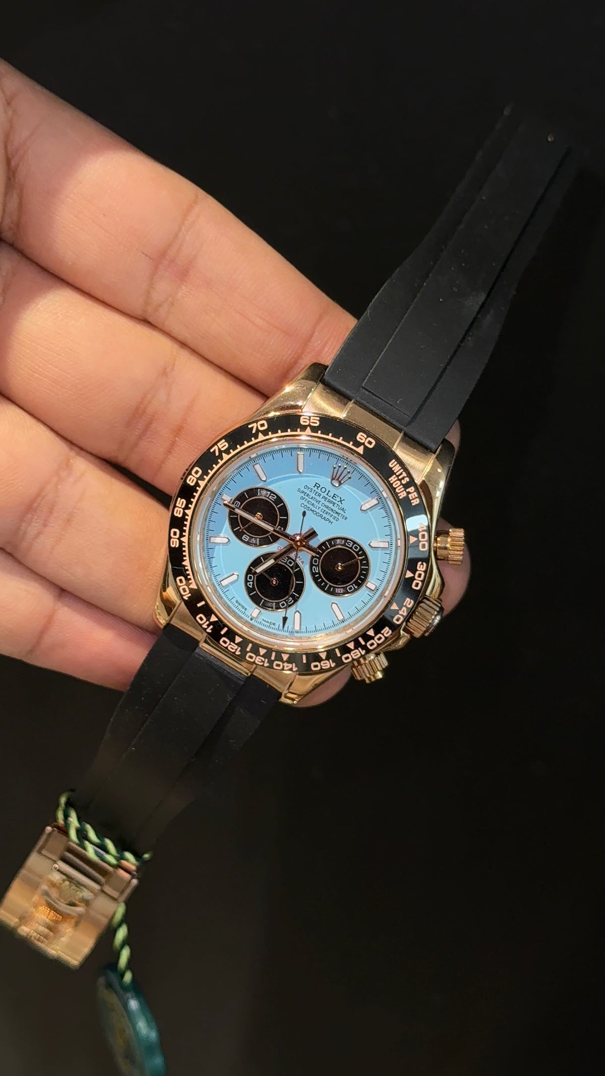Daytona | Rose | Black Pvc Strap | Black Chrono | Tiffany Dial